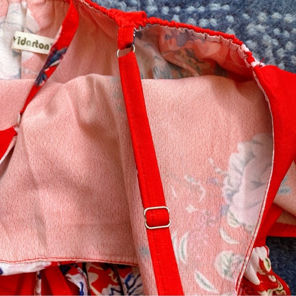 ❤️ YIDARTON BOHO RED MULTI FLORAL SLIT MIDI DRESS! - Picture 11 of 13